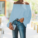 Women Sexy Off Shoulder Lantern Sleeve Solid Color Blouse