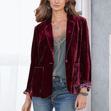 Women's Solid Long Sleeve Velvet Blazer Jacket