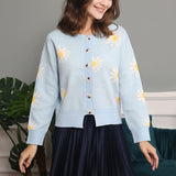 Women's Daisy Pattern Embroidered Knitted Cardigan Sweater