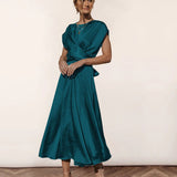 Stain Short Sleeve Wrap Maxi Dress