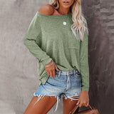 Solid Pocket Long Sleeve Crew Neck Loose T-Shirt