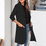 Women's 3/4 Sleeve Lapel Mid-length One Button Pocket Solid Blazer
