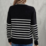 V-Neck Striped Knit Sweater