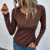 Women's Crew Neck Skinny Ribbed Ruffle-Hem Button Cropped Knitwear
