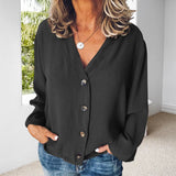 Button V-Neck Chiffon Shirt