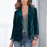 Women's Solid Long Sleeve Velvet Blazer Jacket