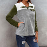 Women Round Neck Long Sleeve Multicolor Panel Hoodie