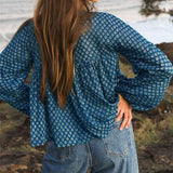 Women's Lantern Long Sleeve Floral Chiffon Shirt Top