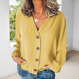Button V-Neck Chiffon Shirt