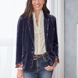 Women's Solid Long Sleeve Velvet Blazer Jacket