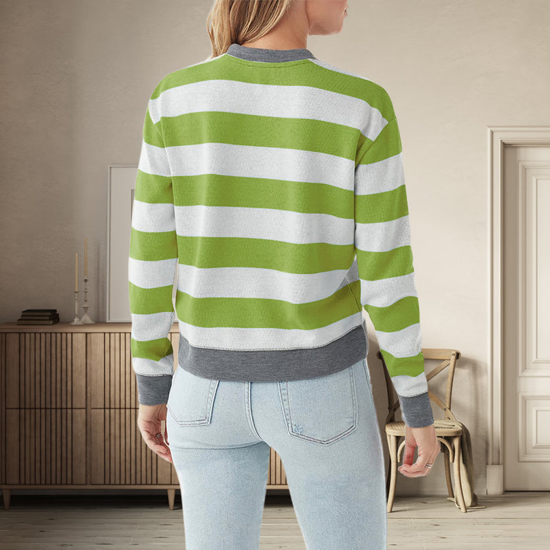 Round Neck Striped Fashion Slim Fit Long Sleeve Sweatshirt