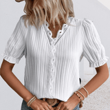 Women V Neck Plain Lace Elegant Shirt