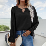 Women's Swiss Dot Keyhole Neck Blouse Top