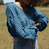Women's Lantern Long Sleeve Floral Chiffon Shirt Top
