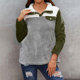 Women Round Neck Long Sleeve Multicolor Panel Hoodie