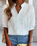 Eyelet Floral Embroidery V Neck Short Sleeves Blouse