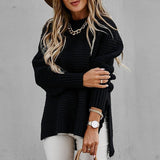 Casual Solid Side Slit Chunky Loose Knitted Sweater