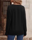 Solid V Neck Long Eyelet Sleeve Shirt