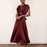 Stain Short Sleeve Wrap Maxi Dress