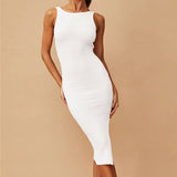 Women Plain Sleeveless Bodycon Knee-length Side Slit Dress