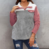 Women Round Neck Long Sleeve Multicolor Panel Hoodie