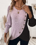 Contrast Round Neck Button Decor shirt