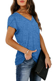 Women's Petal Sleeve Casual T-shirts - Blue