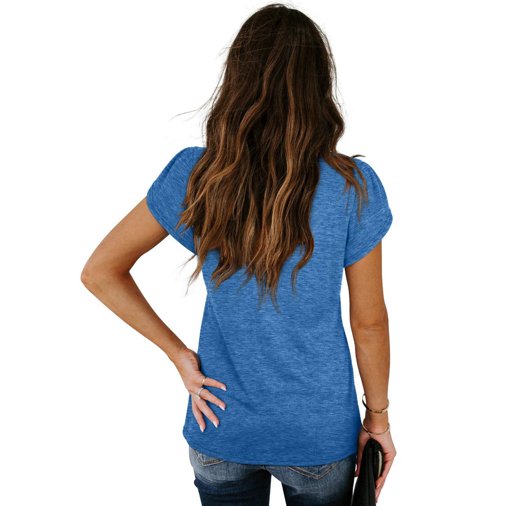 Women's Petal Sleeve Casual T-shirts - Blue