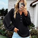 Casual Plain Pullover Blouses Basic Tops