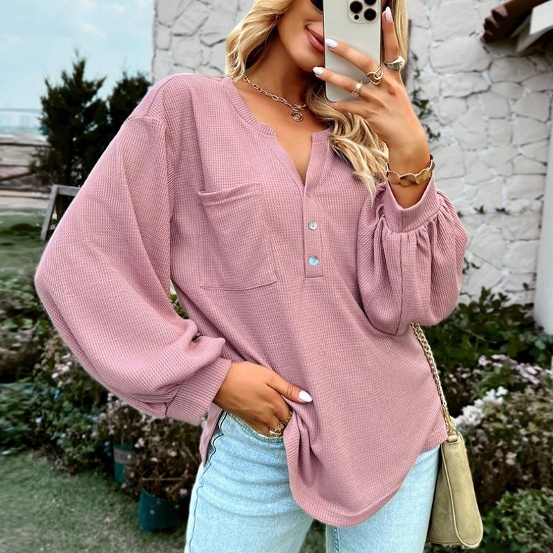 Casual Plain Pullover Blouses Basic Tops