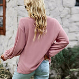Casual Plain Textured Fabric Pullover Long Sleeve Top