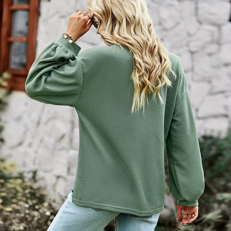 Casual V Neck Solid Color Long Sleeve Pullover 