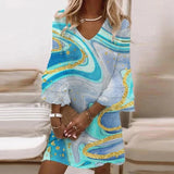 Casual Beach Marble Print Loose Dress