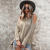 Off The Shoulder Solid Pullover Sweaters
