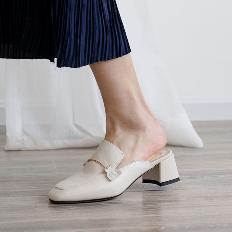 Chunky Leather Loafer Mules