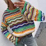 Long Sleeve Rainbow Cut Out Sweater Pullover