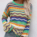 Long Sleeve Rainbow Cut Out Sweater Pullover