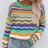 Long Sleeve Rainbow Cut Out Sweater Pullover