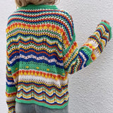 Long Sleeve Rainbow Cut Out Sweater Pullover