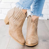Cutout Pointed Toe Chunky Side Zipper Boots
