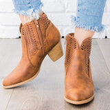 Cutout Pointed Toe Chunky Side Zipper Boots