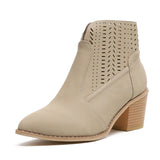 Cutout Pointed Toe Chunky Side Zipper Boots