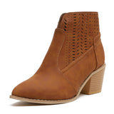 Cutout Pointed Toe Chunky Side Zipper Boots