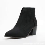 Cutout Pointed Toe Chunky Side Zipper Boots