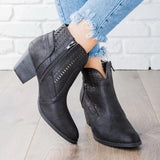 Cutout Pointed Toe Chunky Side Zipper Boots