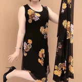 Women's Dress Floral Print With Shawl
