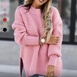 Casual Solid Side Slit Chunky Loose Knitted Sweater