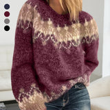 Color Block Mohair Chunky Knit Raglan Shoulder Pullover Sweater