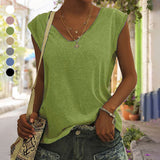 Women Solid V Neck Tank Top Loose Sleeveless Vest Tee Plus Size