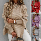 Casual Solid Side Slit Chunky Loose Knitted Sweater